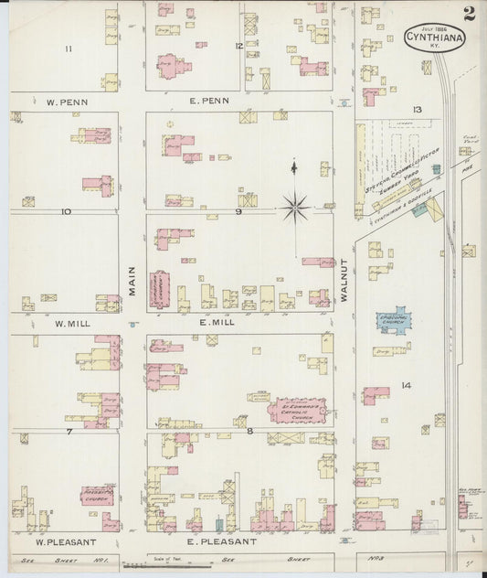 Sanborn Fire Insurance Map from Cynthiana, Harrison County, Kentucky (1886), Sheet #0002 - Historic Sanborn Fire Insurance Map Print, vintage old map wall art, antique decor, genealogy gift, Kentucky Kentucky map