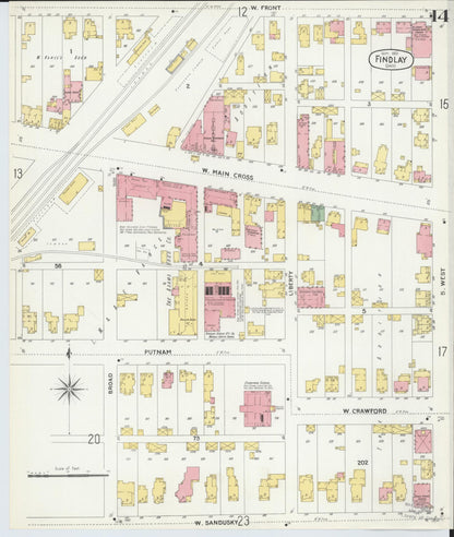 Sanborn Fire Insurance Map from Findlay, Hancock County, Ohio (1901), Sheet #0014 - Historic Sanborn Fire Insurance Map Print, vintage old map wall art, antique decor, genealogy gift, Ohio Ohio map