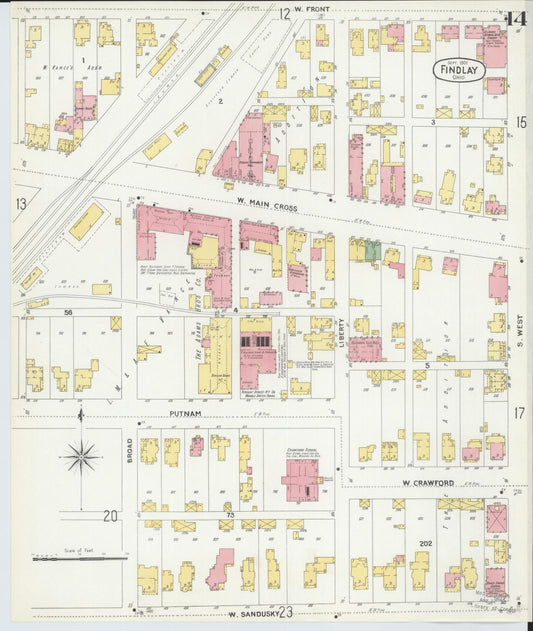 Sanborn Fire Insurance Map from Findlay, Hancock County, Ohio (1901), Sheet #0014 - Historic Sanborn Fire Insurance Map Print, vintage old map wall art, antique decor, genealogy gift, Ohio Ohio map