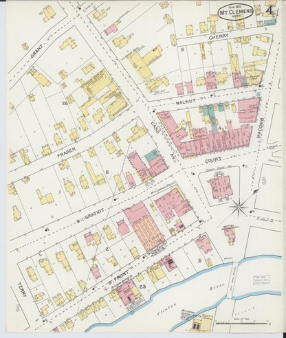 Sanborn Fire Insurance Map from Mount Clemens, Macomb County, Michigan (1892), Sheet #0004 - Historic Sanborn Fire Insurance Map Print, vintage old map wall art, antique decor, genealogy gift, Michigan Michigan map