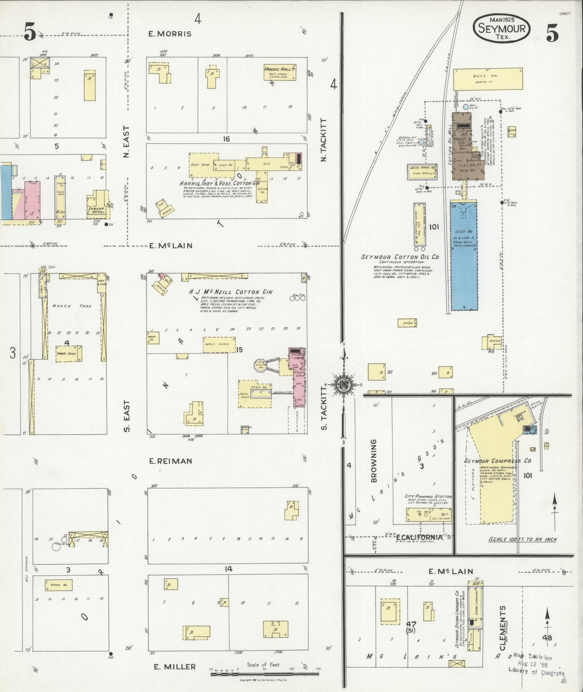 Sanborn Fire Insurance Map from Seymour, Baylor County, Texas (1925), Sheet #0005 - Historic Sanborn Fire Insurance Map Print, vintage old map wall art, antique decor, genealogy gift, Texas Texas map