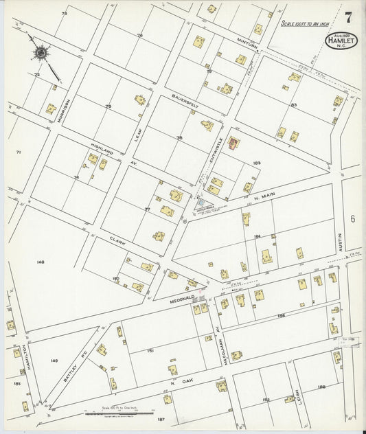 Sanborn Fire Insurance Map from Hamlet, Richmond County, North Carolina (1920), Sheet #0007 - Historic Sanborn Fire Insurance Map Print, vintage old map wall art, antique decor, genealogy gift, North Carolina North Carolina map