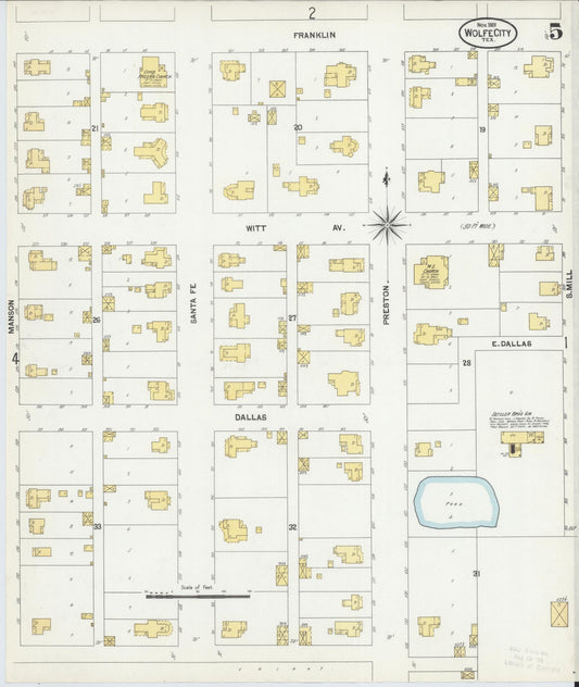 Sanborn Fire Insurance Map from Wolfe City, Hunt County, Texas (1901), Sheet #0005 - Historic Sanborn Fire Insurance Map Print, vintage old map wall art, antique decor, genealogy gift, Texas Texas map