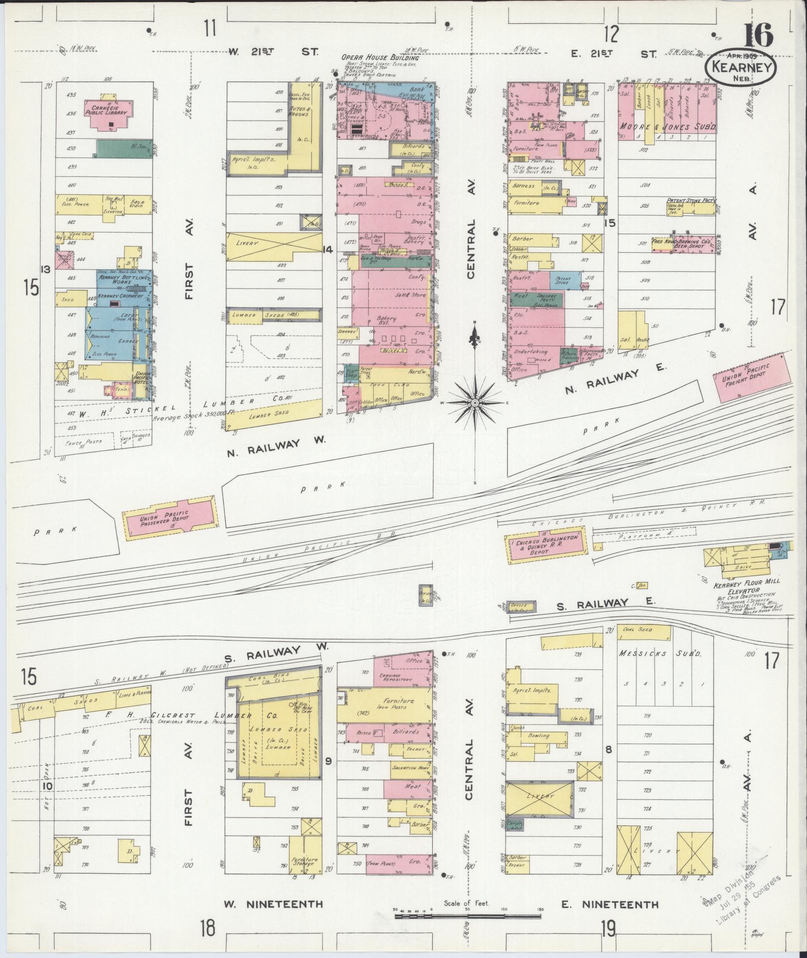 Sanborn Fire Insurance Map from Kearney, Buffalo County, Nebraska (1909), Sheet #0016 - Historic Sanborn Fire Insurance Map Print, vintage old map wall art, antique decor, genealogy gift, Nebraska Nebraska map