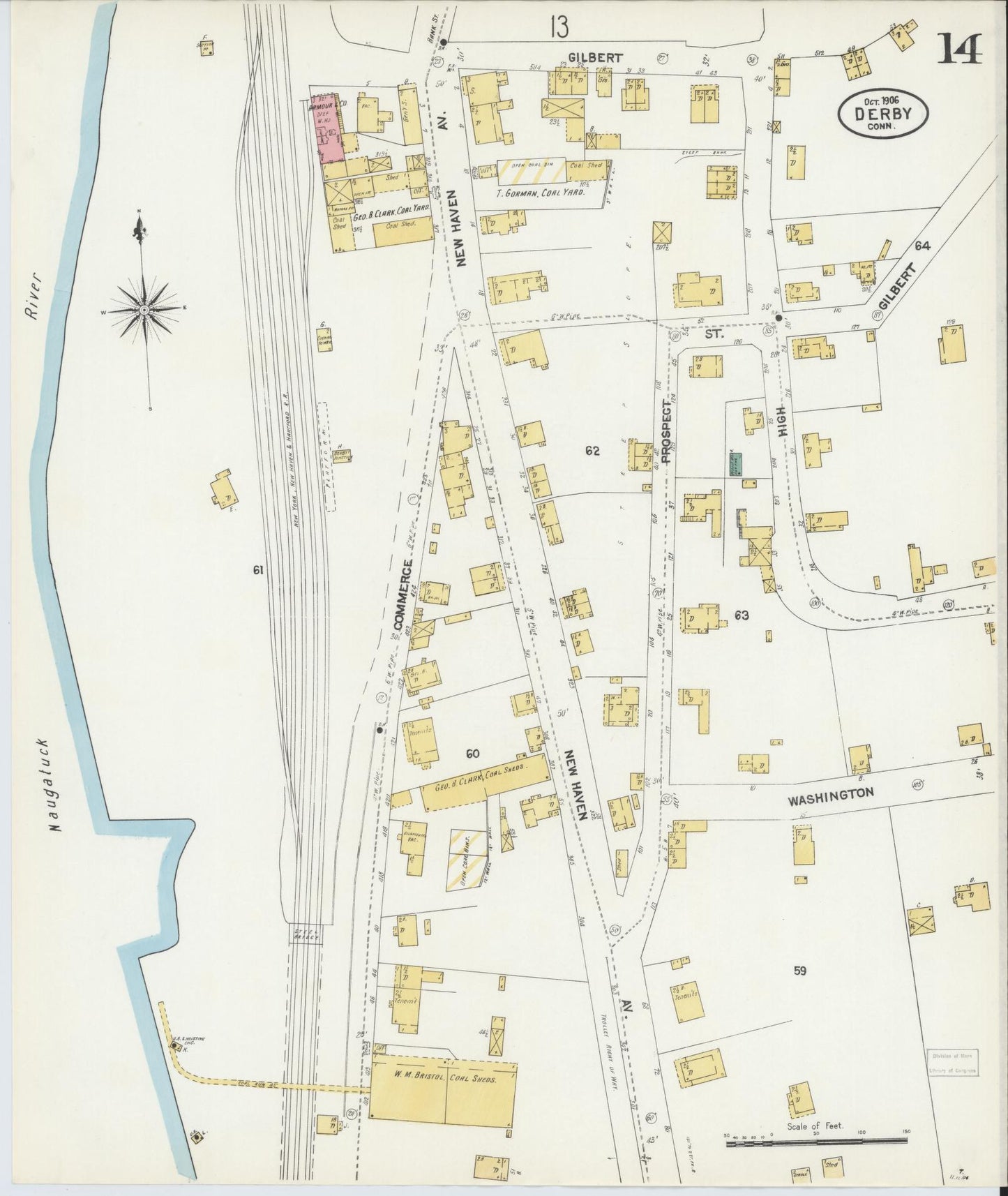 Sanborn Fire Insurance Map from Derby, New Haven County, Connecticut (1906), Sheet #0014 - Complete Map Set gallery image, historic Sanborn map, vintage wall art, Connecticut Connecticut