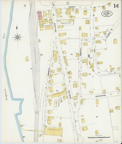 Sanborn Fire Insurance Map from Derby, New Haven County, Connecticut (1906), Sheet #0014 - Complete Map Set gallery image, historic Sanborn map, vintage wall art, Connecticut Connecticut