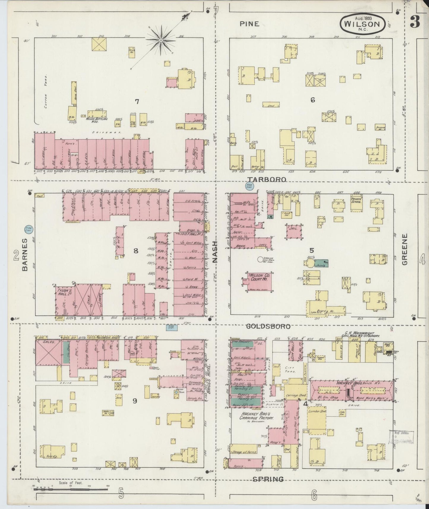 Sanborn Fire Insurance Map from Wilson, Wilson County, North Carolina (1893), Sheet #0003 - Complete Map Set gallery image, historic Sanborn map, vintage wall art, North Carolina North Carolina