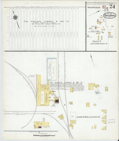 Sanborn Fire Insurance Map from Goldsboro, Wayne County, North Carolina (1918), Sheet #0024 - Complete Map Set gallery image, historic Sanborn map, vintage wall art, North Carolina North Carolina
