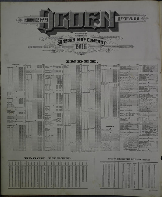 Sanborn Fire Insurance Map from Ogden, Weber County, Utah (1906), Sheet #0001 - Historic Sanborn Fire Insurance Map Print, vintage old map wall art, antique decor, genealogy gift, Utah Utah map