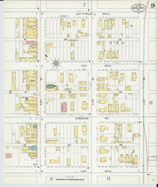 Sanborn Fire Insurance Map from Ashland, Ashland County, Wisconsin (1901), Sheet #0009 - Historic Sanborn Fire Insurance Map Print, vintage old map wall art, antique decor, genealogy gift, Wisconsin Wisconsin map