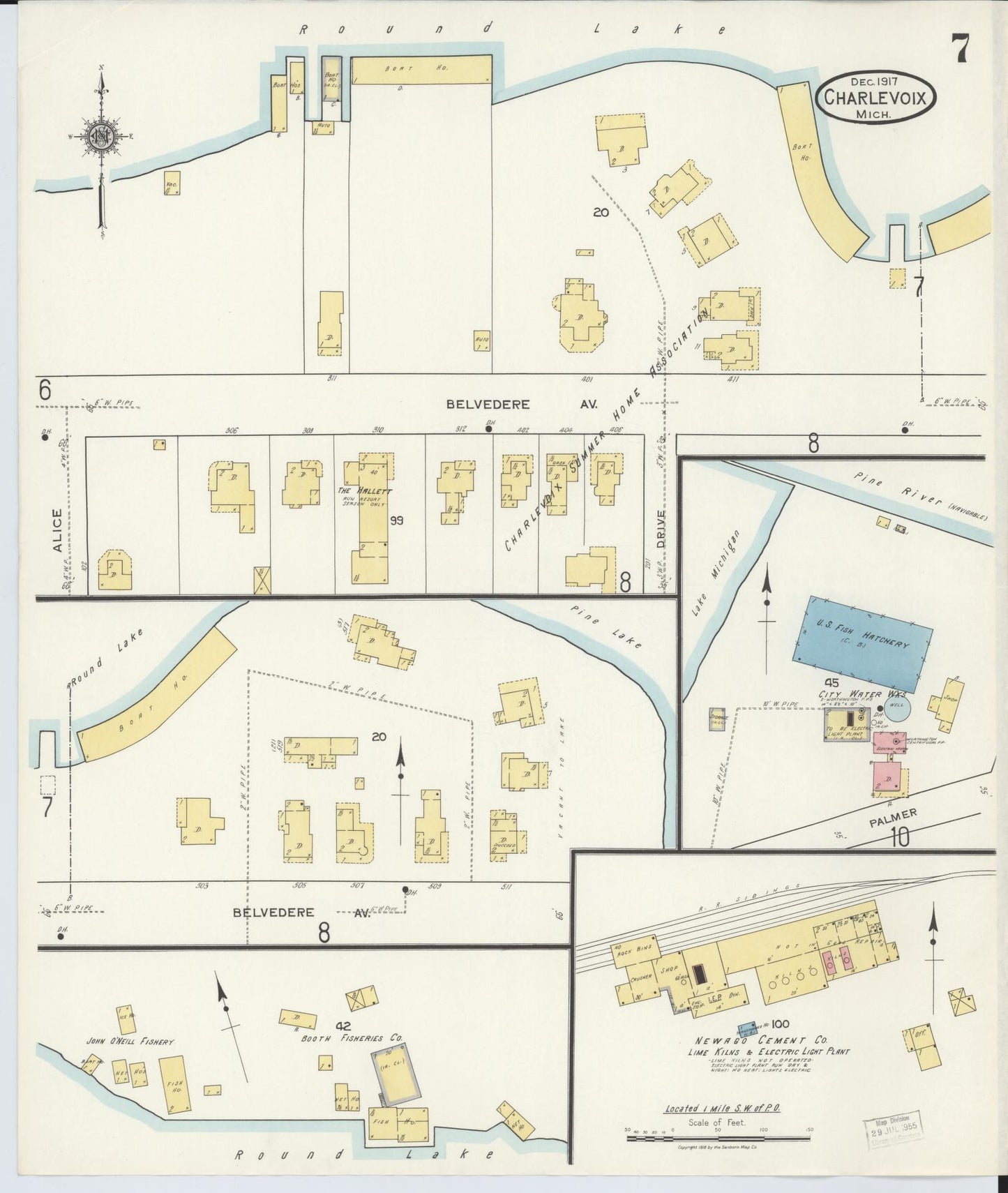 Sanborn Fire Insurance Map from Charlevoix, Charlevoix County, Michigan (1917), Sheet #0007 - Historic Sanborn Fire Insurance Map Print, vintage old map wall art, antique decor, genealogy gift, Michigan Michigan map