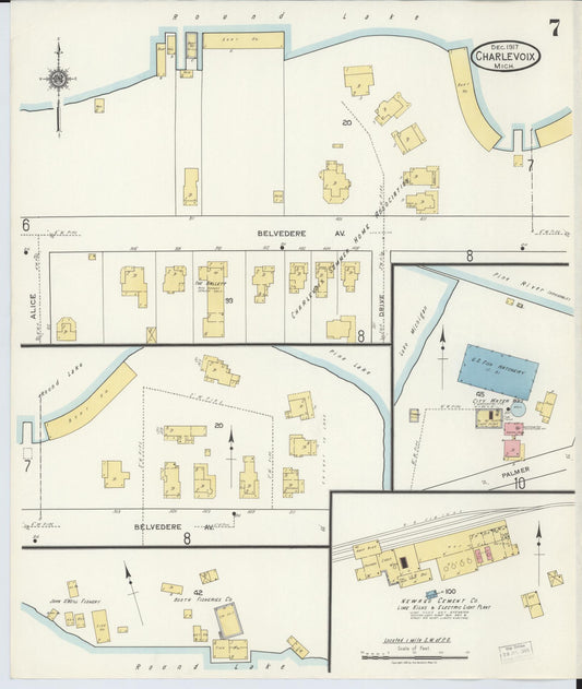 Sanborn Fire Insurance Map from Charlevoix, Charlevoix County, Michigan (1917), Sheet #0007 - Historic Sanborn Fire Insurance Map Print, vintage old map wall art, antique decor, genealogy gift, Michigan Michigan map