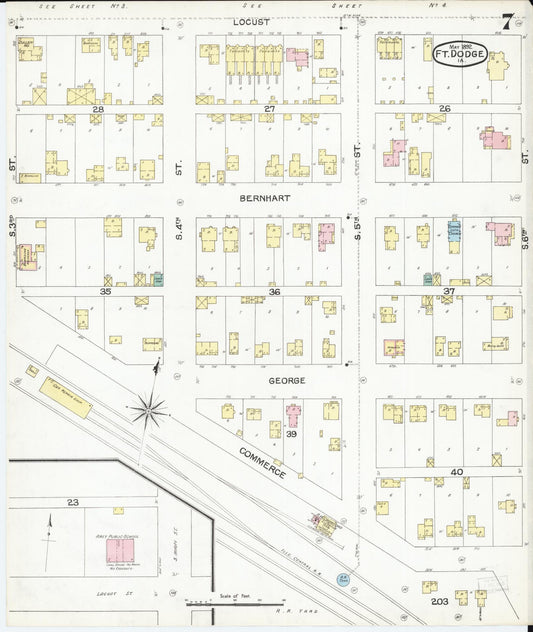 Sanborn Fire Insurance Map from Fort Dodge, Webster County, Iowa (1892), Sheet #0007 - Historic Sanborn Fire Insurance Map Print, vintage old map wall art