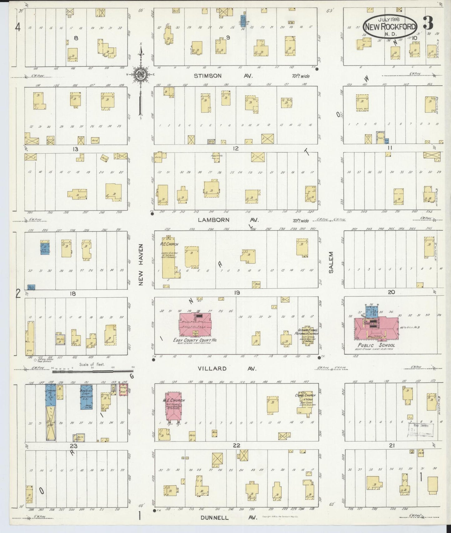 Sanborn Fire Insurance Map from New Rockford, Eddy County, North Dakota (1916), Sheet #0003 - Complete Map Set gallery image, historic Sanborn map, vintage wall art, North Dakota North Dakota