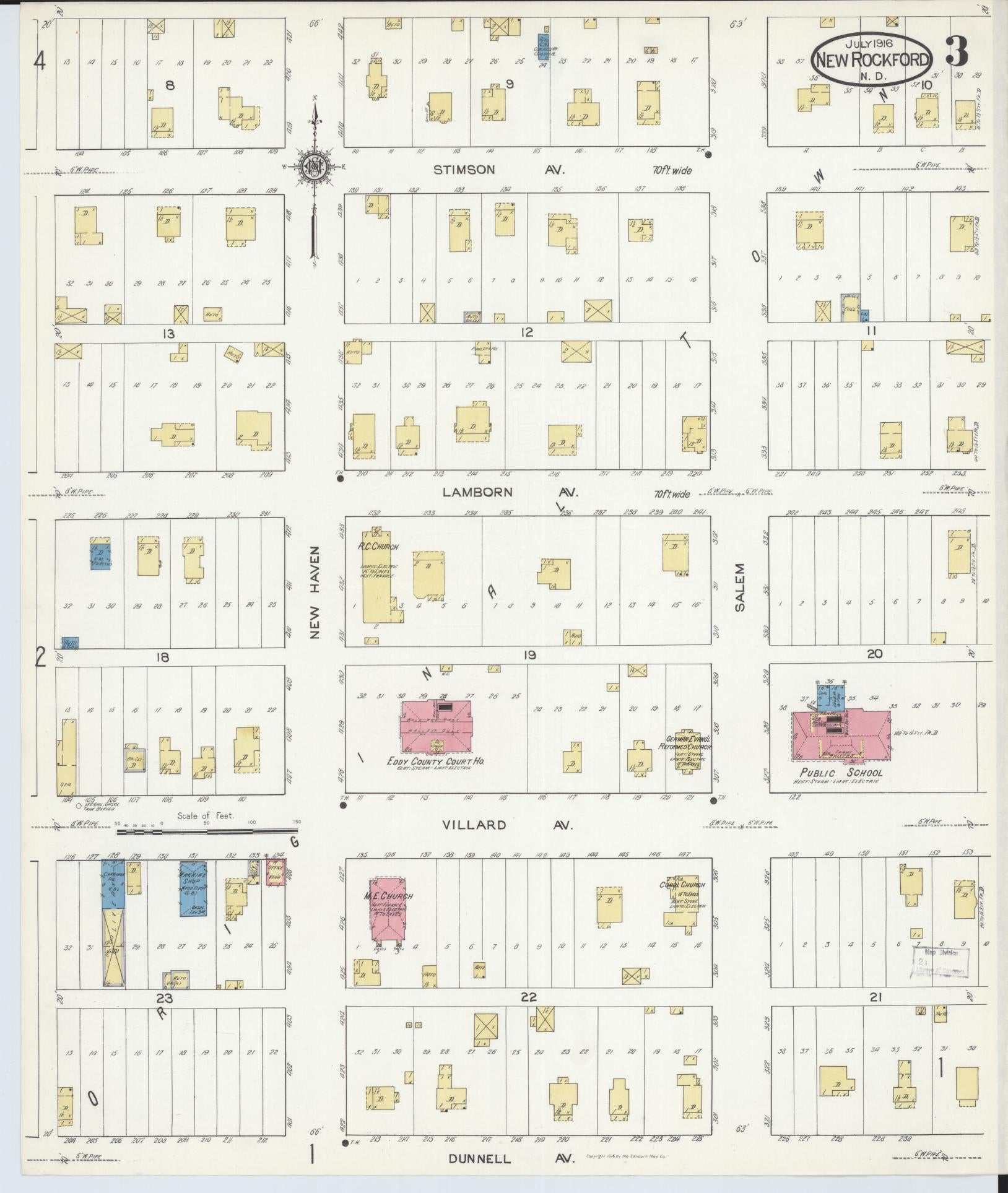 Sanborn Fire Insurance Map from New Rockford, Eddy County, North Dakota (1916), Sheet #0003 - Complete Map Set gallery image, historic Sanborn map, vintage wall art, North Dakota North Dakota