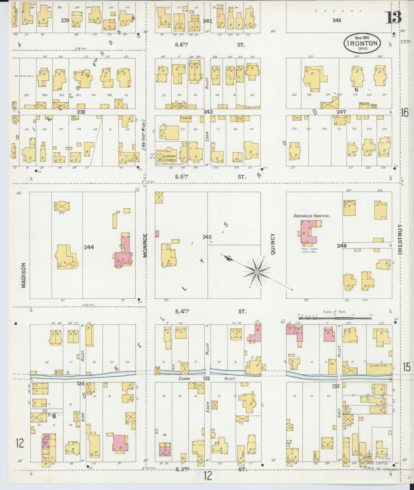 Sanborn Fire Insurance Map from Ironton, Lawrence County, Ohio (1900), Sheet #0013 - Historic Sanborn Fire Insurance Map Print, vintage old map wall art, antique decor, genealogy gift, Ohio Ohio map