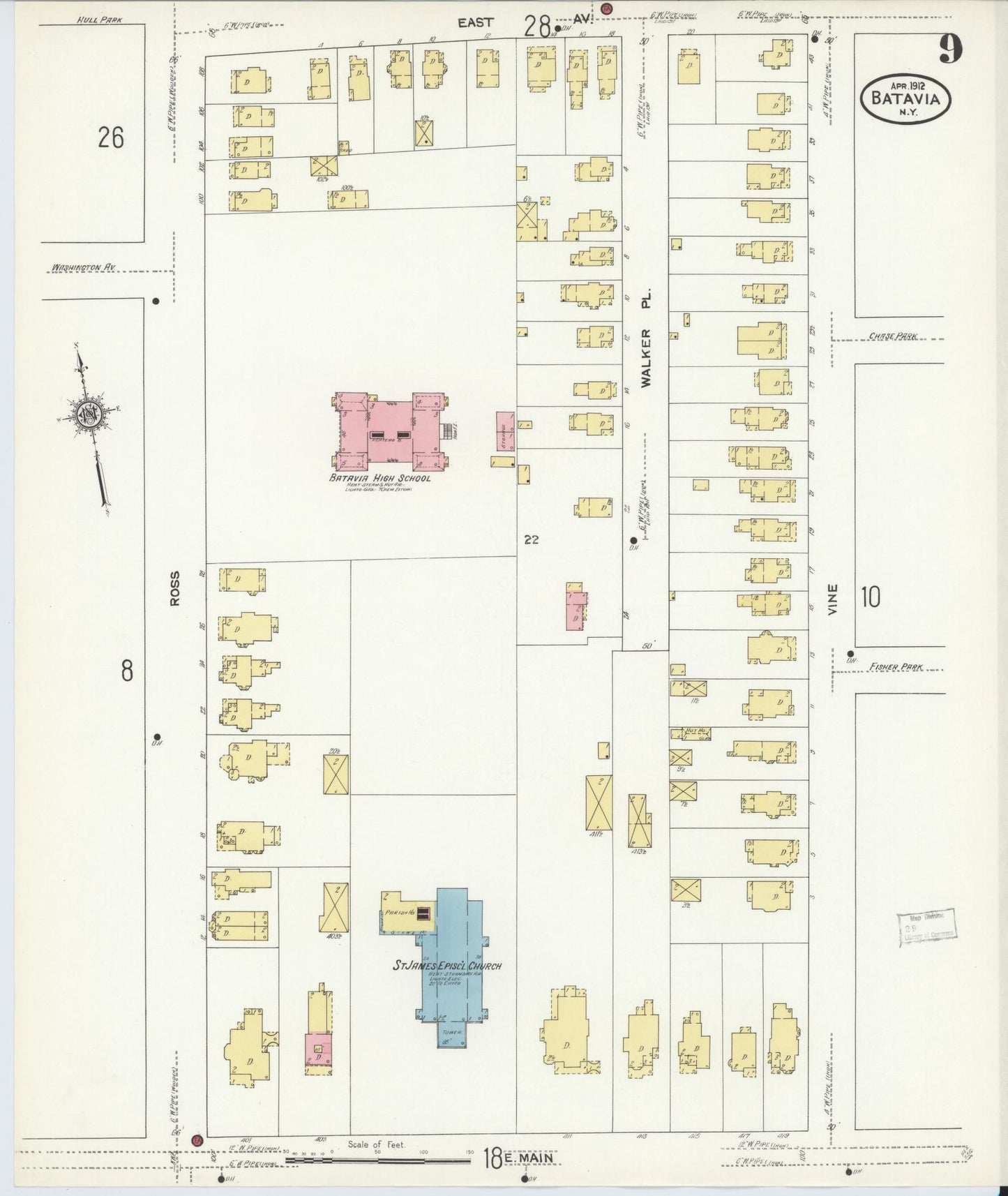 Sanborn Fire Insurance Map from Batavia, Genesee County, New York (1912), Sheet #0009 - Complete Map Set gallery image, historic Sanborn map, vintage wall art, New York New York