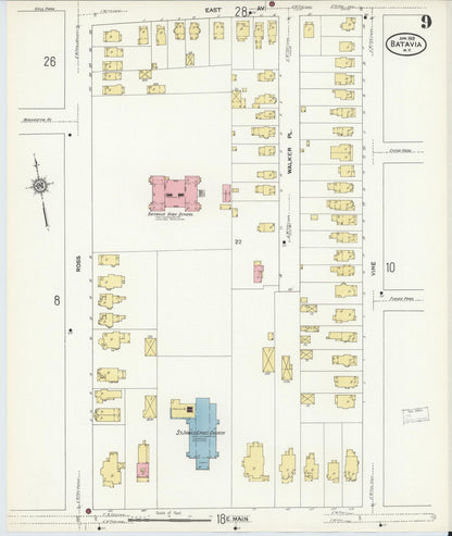 Sanborn Fire Insurance Map from Batavia, Genesee County, New York (1912), Sheet #0009 - Complete Map Set gallery image, historic Sanborn map, vintage wall art, New York New York