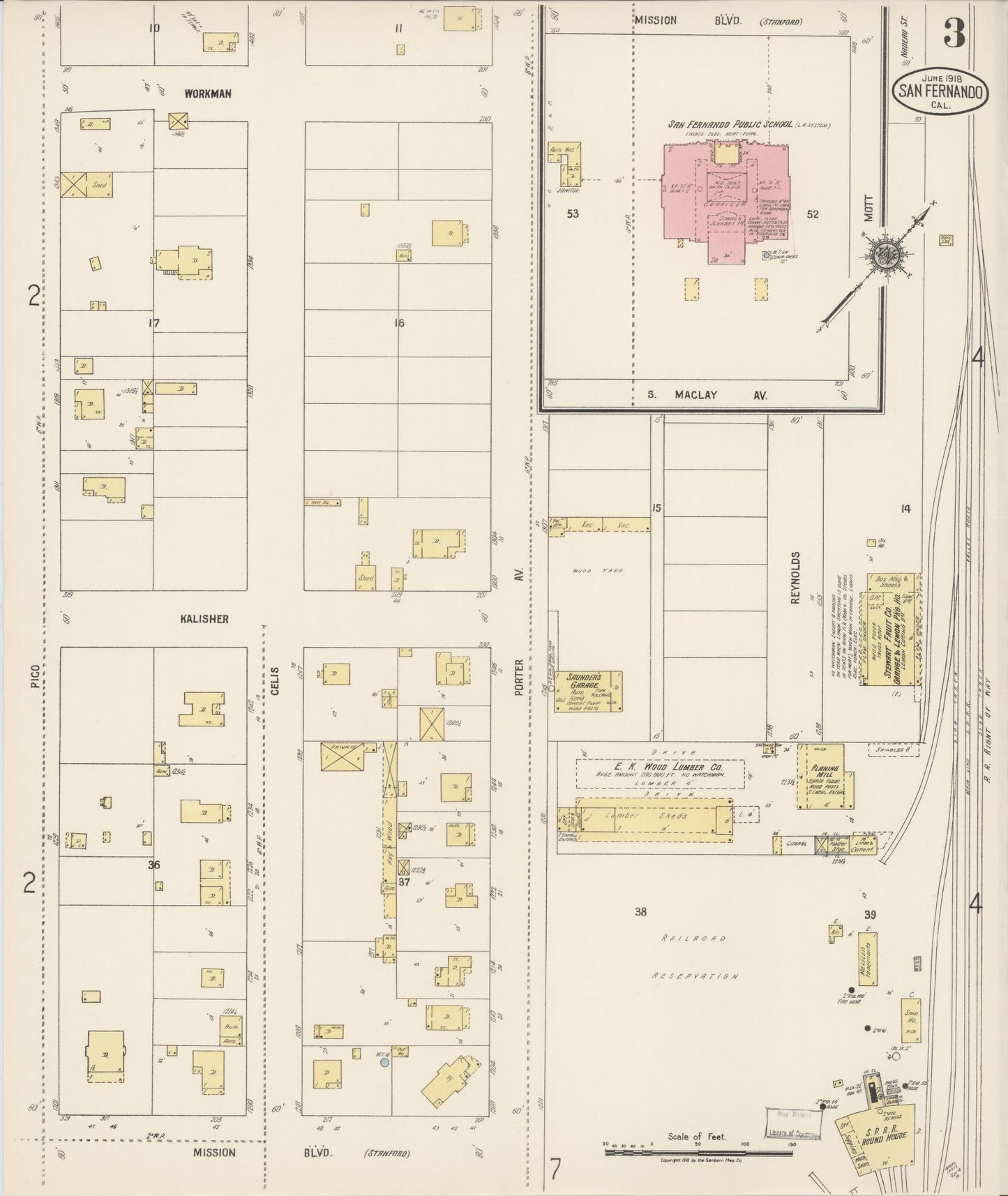 Sanborn Fire Insurance Map from San Fernando, Los Angeles County, California (1918), Sheet #0003 - Complete Map Set gallery image, historic Sanborn map, vintage wall art, California California