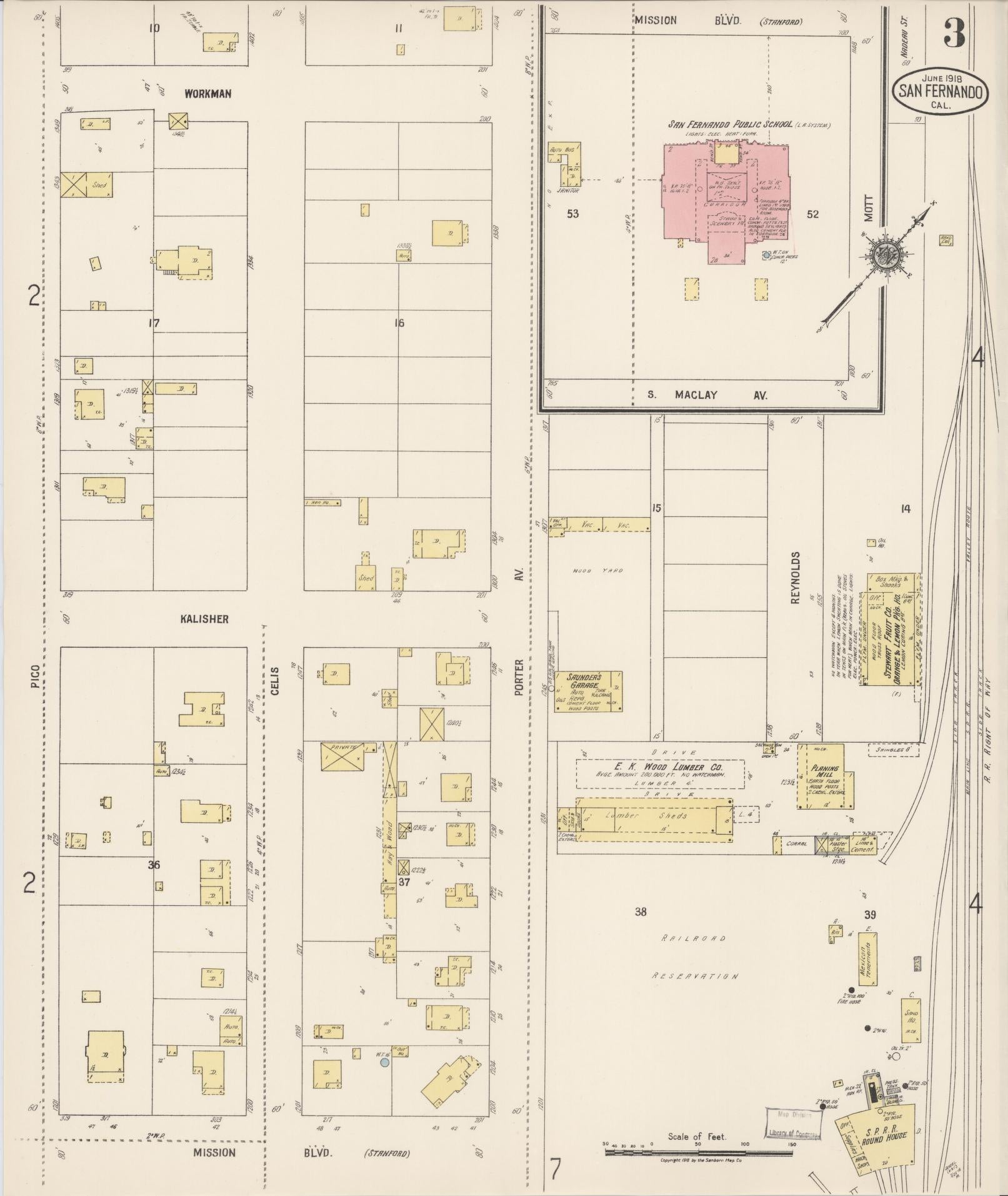 Sanborn Fire Insurance Map from San Fernando, Los Angeles County, California (1918), Sheet #0003 - Complete Map Set gallery image, historic Sanborn map, vintage wall art, California California