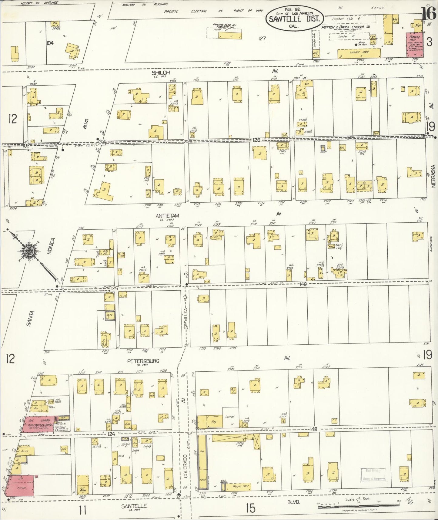 Sanborn Fire Insurance Map from Sawtelle, Los Angeles County, California (1921), Sheet #0016 - Complete Map Set gallery image, historic Sanborn map, vintage wall art, California California