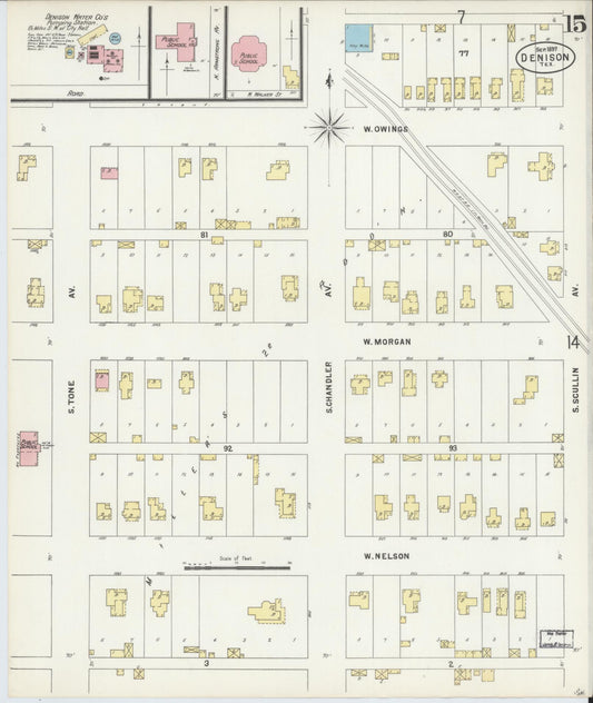 Sanborn Fire Insurance Map from Denison, Grayson County, Texas (1897), Sheet #0015 - Historic Sanborn Fire Insurance Map Print, vintage old map wall art, antique decor, genealogy gift, Texas Texas map