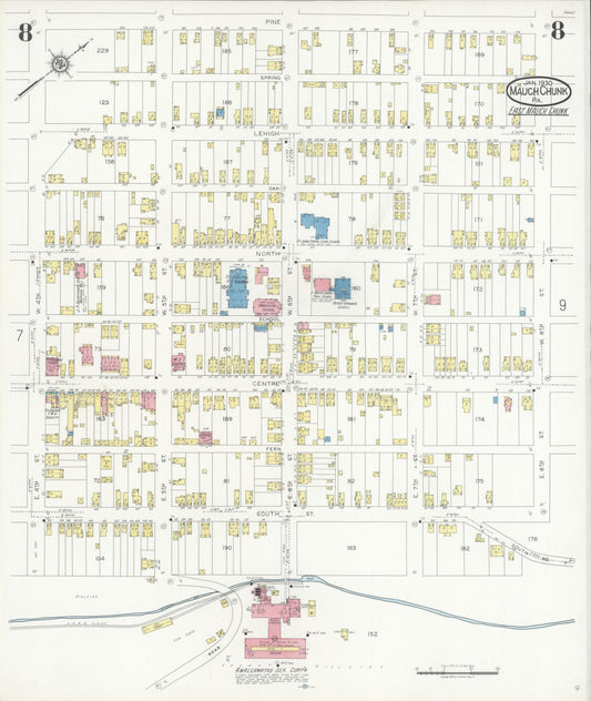 Sanborn Fire Insurance Map from Mauch Chunk, Carbon County, Pennsylvania (1930), Sheet #0008 - Historic Sanborn Fire Insurance Map Print, vintage old map wall art, antique decor, genealogy gift, Pennsylvania Pennsylvania map
