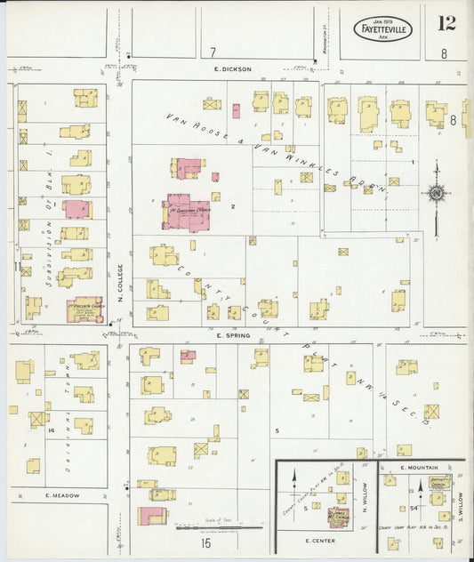 Sanborn Fire Insurance Map from Fayetteville, Washington County, Arkansas (1919), Sheet #0012 - Historic Sanborn Fire Insurance Map Print, vintage old map wall art, antique decor, genealogy gift, Arkansas Arkansas map