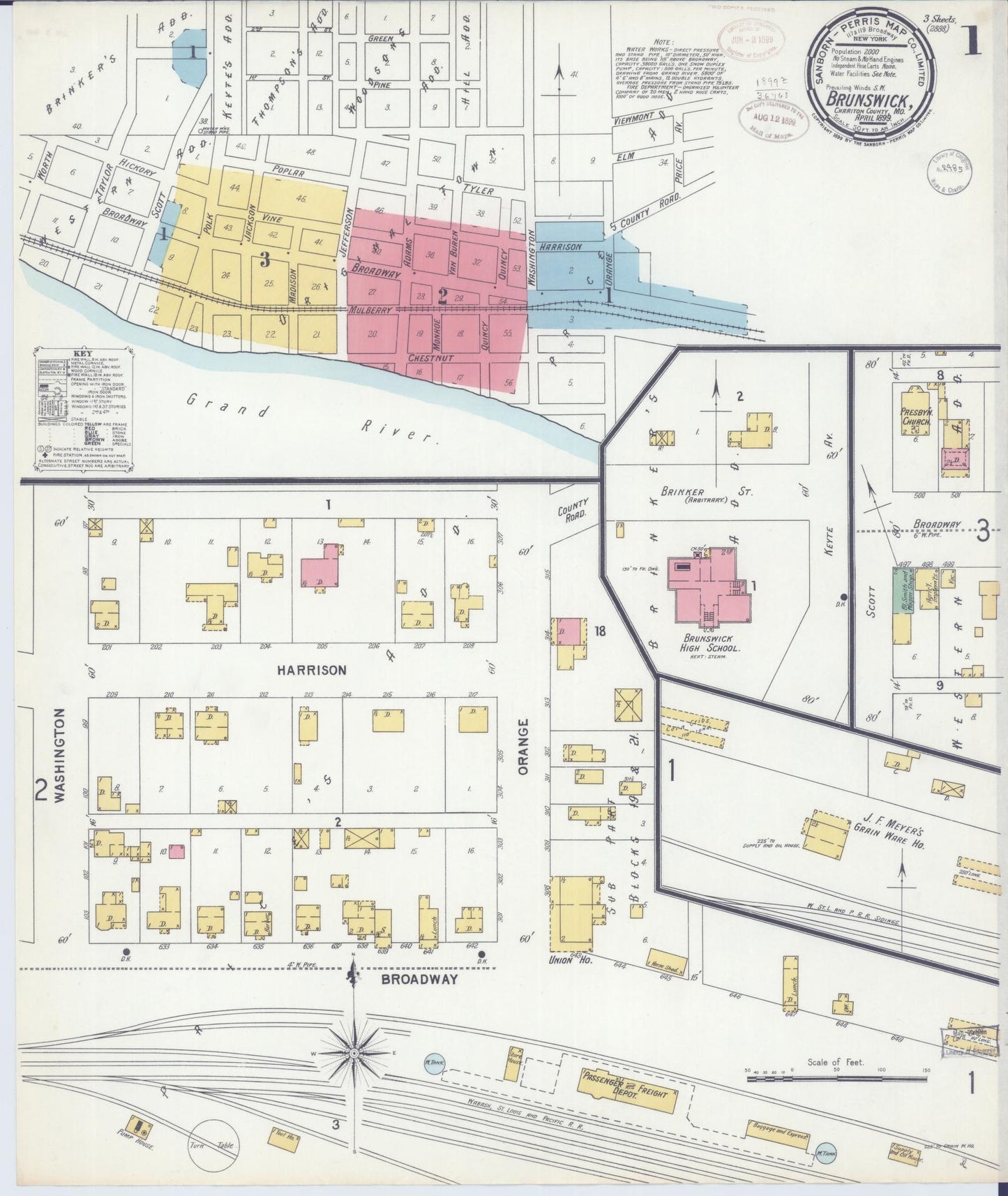 Sanborn Fire Insurance Map from Brunswick, Chariton County, Missouri (1899), Sheet #0001 - Complete Map Set gallery image, historic Sanborn map, vintage wall art, Missouri Missouri