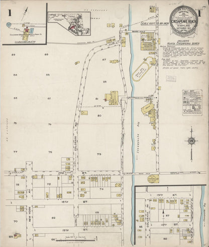 Sanborn Fire Insurance Map from Chesapeake Beach, Calvert County, Maryland (1923), Sheet #0001 - Complete Map Set gallery image, historic Sanborn map, vintage wall art, Maryland Maryland