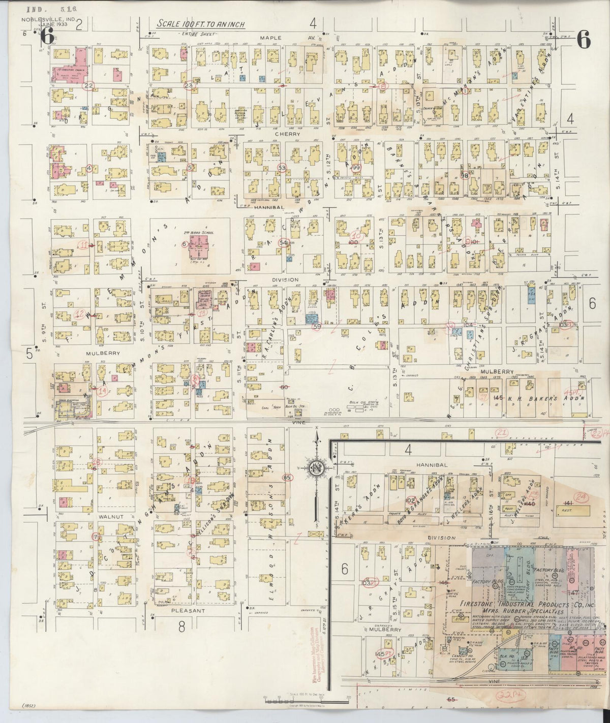 Sanborn Fire Insurance Map from Noblesville, Hamilton County, Indiana (1947), Sheet #0006 - Historic Sanborn Fire Insurance Map Print, vintage old map wall art, antique decor, genealogy gift, Indiana Indiana map