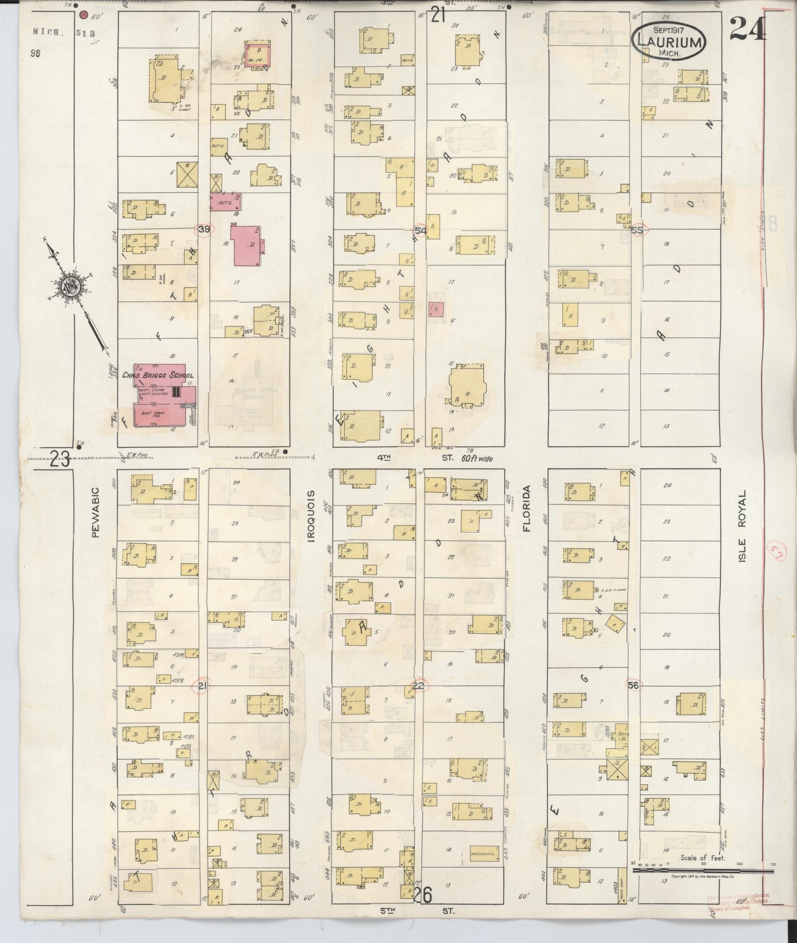 Sanborn Fire Insurance Map from Laurium, Houghton County, Michigan (1949), Sheet #0024 - Complete Map Set gallery image, historic Sanborn map, vintage wall art, Michigan Michigan