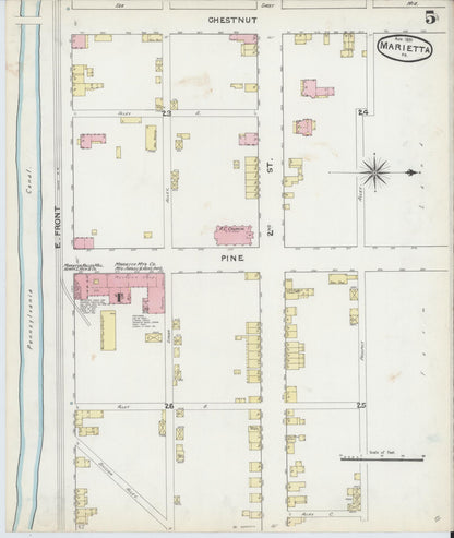 Sanborn Fire Insurance Map from Marietta, Lancaster County, Pennsylvania (1891), Sheet #0005 - Historic Sanborn Fire Insurance Map Print, vintage old map wall art, antique decor, genealogy gift, Pennsylvania Pennsylvania map