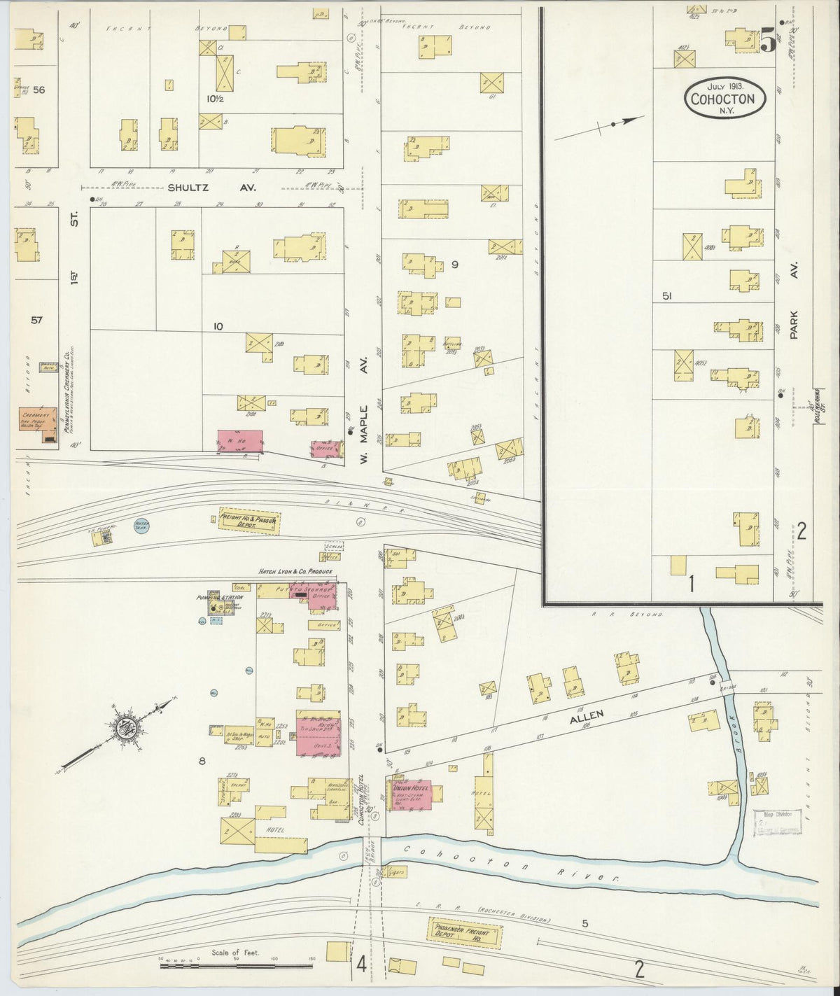 Sanborn Fire Insurance Map from Cohocton, Steuben County, New York (1913), Sheet #0005 - Complete Map Set gallery image, historic Sanborn map, vintage wall art, New York New York