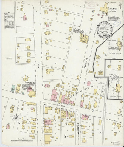 Sanborn Fire Insurance Map from Avilla, Noble County, Indiana (1897), Sheet #0001 - Complete Map Set gallery image, historic Sanborn map, vintage wall art, Indiana Indiana
