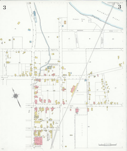 Sanborn Fire Insurance Map from Shepherdstown, Jefferson County, West Virginia (1933), Sheet #0003 - Historic Sanborn Fire Insurance Map Print, vintage old map wall art, antique decor, genealogy gift, West Virginia West Virginia map