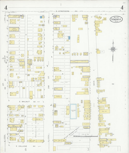 Sanborn Fire Insurance Map from Seminole, Seminole County, Oklahoma (1927), Sheet #0004 - Historic Sanborn Fire Insurance Map Print, vintage old map wall art, antique decor, genealogy gift, Oklahoma Oklahoma map