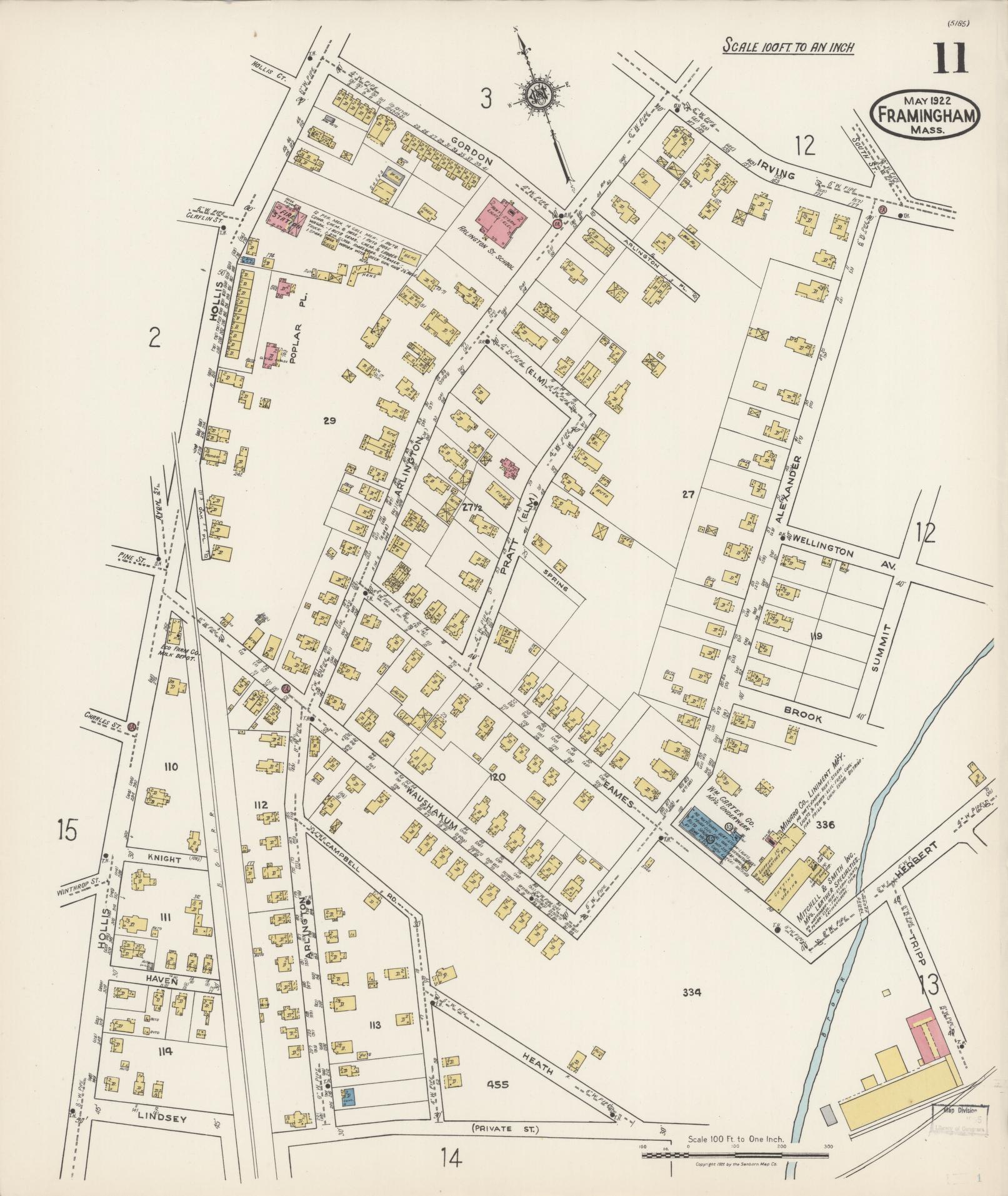 Sanborn Fire Insurance Map from Framingham, Middlesex County, Massachusetts (1922), Sheet #0011 - Complete Map Set gallery image, historic Sanborn map, vintage wall art, Massachusetts Massachusetts