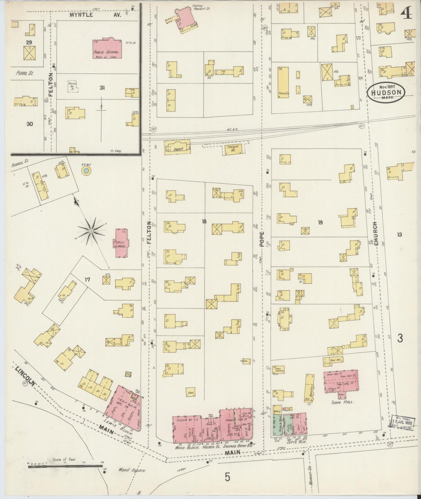 Sanborn Fire Insurance Map from Hudson, Middlesex County, Massachusetts (1897), Sheet #0004 - Complete Map Set gallery image, historic Sanborn map, vintage wall art, Massachusetts Massachusetts