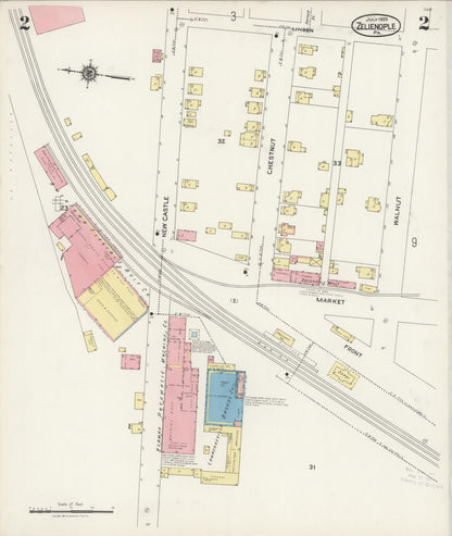 Sanborn Fire Insurance Map from Zelienople, Butler County, Pennsylvania (1925), Sheet #0002 - Historic Sanborn Fire Insurance Map Print, vintage old map wall art, antique decor, genealogy gift, Pennsylvania Pennsylvania map
