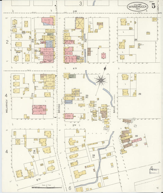 Sanborn Fire Insurance Map from Winnemucca, Humboldt County, Nevada (1907), Sheet #0005 - Historic Sanborn Fire Insurance Map Print, vintage old map wall art, antique decor, genealogy gift, Nevada Nevada map