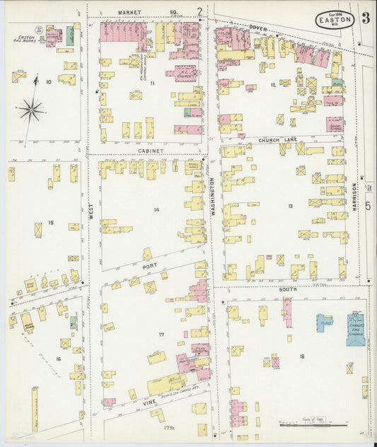 Sanborn Fire Insurance Map from Easton, Talbot County, Maryland (1896), Sheet #0003 - Historic Sanborn Fire Insurance Map Print, vintage old map wall art, antique decor, genealogy gift, Maryland Maryland map