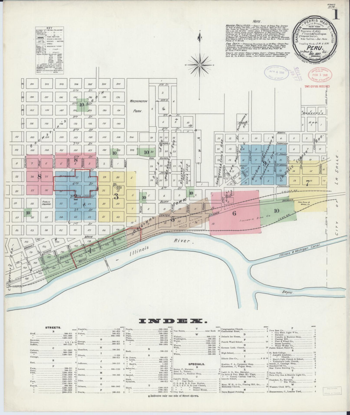 Sanborn Fire Insurance Map from Peru, La Salle County, Illinois (1897), Sheet #0001 - Historic Sanborn Fire Insurance Map Print, vintage old map wall art, antique decor, genealogy gift, Illinois Illinois map