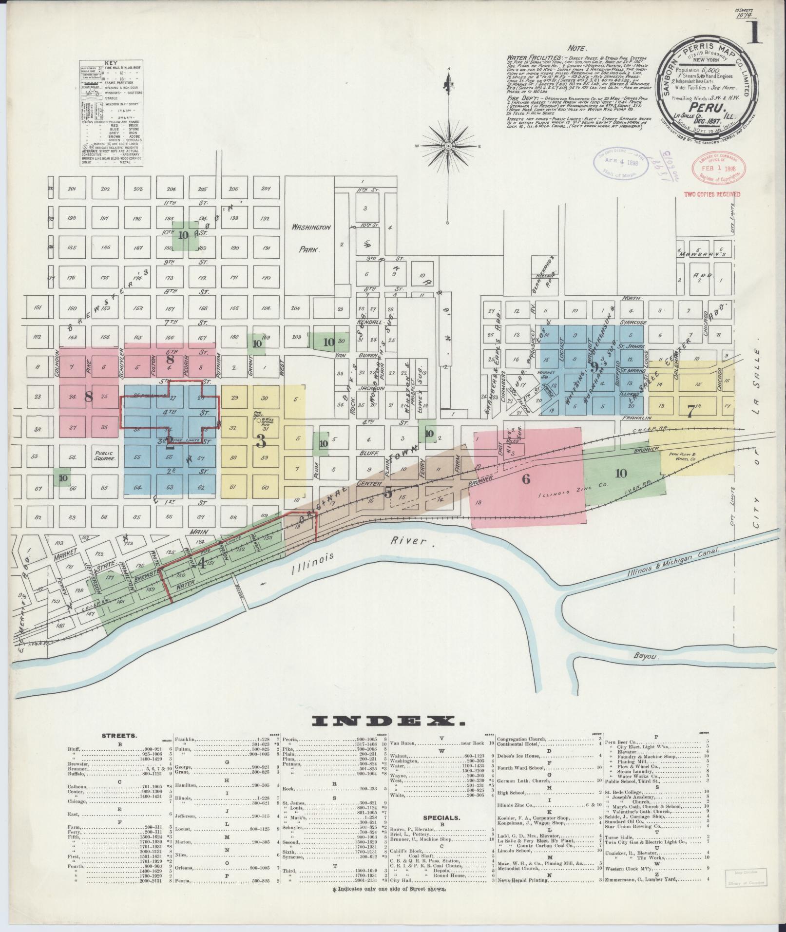 Sanborn Fire Insurance Map from Peru, La Salle County, Illinois (1897), Sheet #0001 - Historic Sanborn Fire Insurance Map Print, vintage old map wall art, antique decor, genealogy gift, Illinois Illinois map