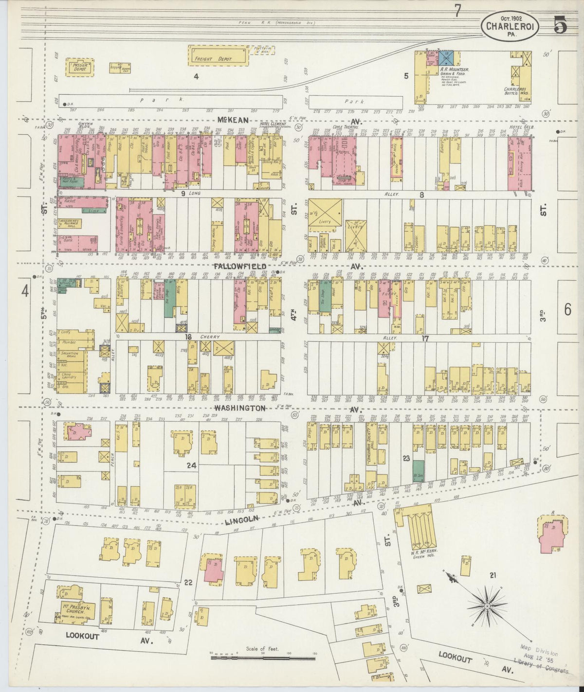 Sanborn Fire Insurance Map from Charleroi, Washington County, Pennsylvania (1902), Sheet #0005 - Complete Map Set gallery image, historic Sanborn map, vintage wall art, Pennsylvania Pennsylvania