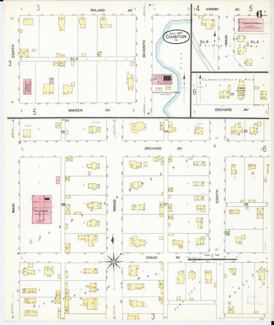 Sanborn Fire Insurance Map from Chariton, Lucas County, Iowa (1907), Sheet #0006 - Historic Sanborn Fire Insurance Map Print, vintage old map wall art
