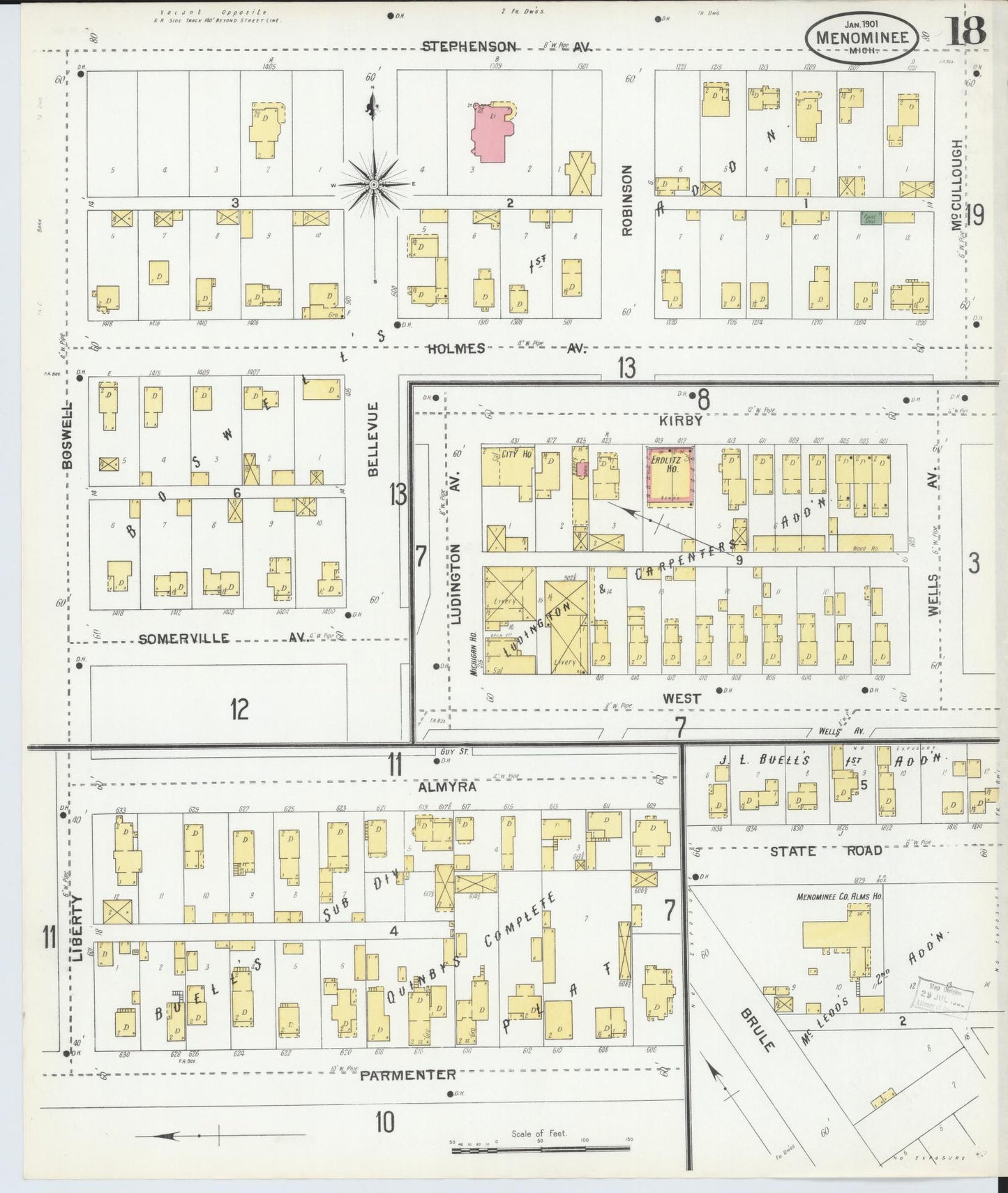 Sanborn Fire Insurance Map from Menominee, Menominee County, Michigan (1901), Sheet #0018 - Complete Map Set gallery image, historic Sanborn map, vintage wall art, Michigan Michigan