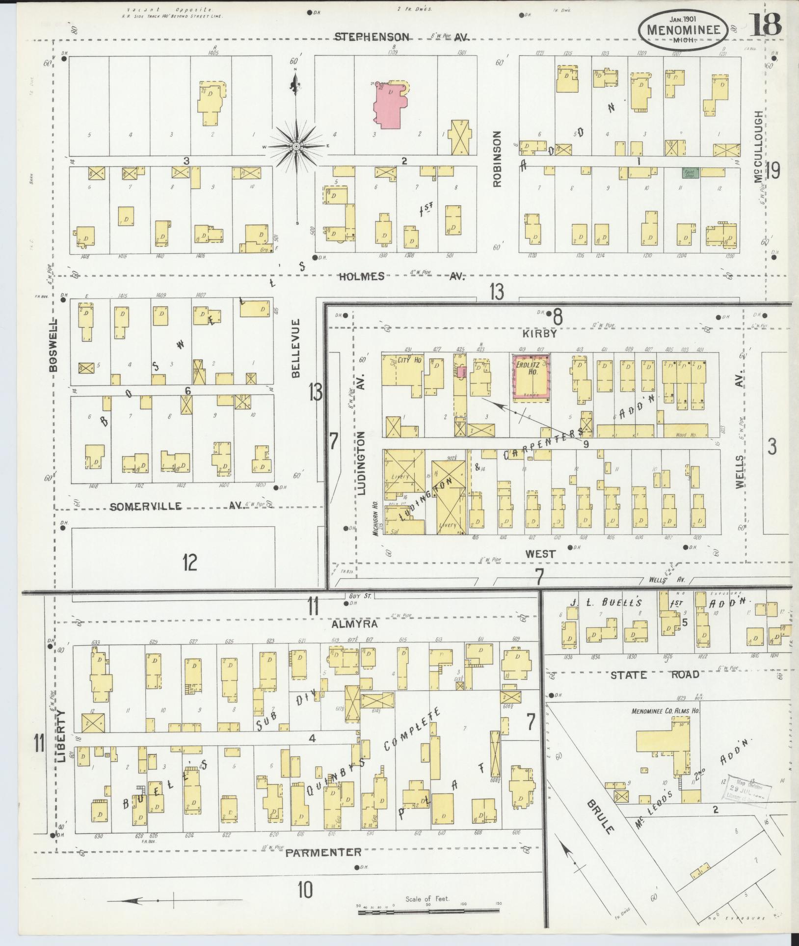 Sanborn Fire Insurance Map from Menominee, Menominee County, Michigan (1901), Sheet #0018 - Complete Map Set gallery image, historic Sanborn map, vintage wall art, Michigan Michigan