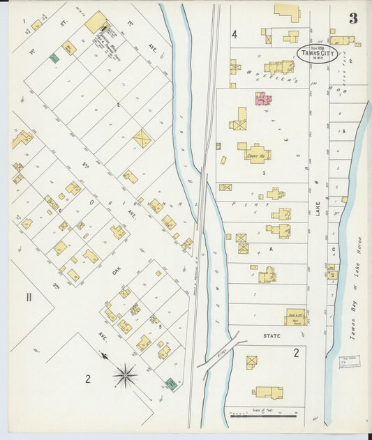 Sanborn Fire Insurance Map from Tawas City, Iosco County, Michigan (1898), Sheet #0003 - Historic Sanborn Fire Insurance Map Print, vintage old map wall art, antique decor, genealogy gift, Michigan Michigan map