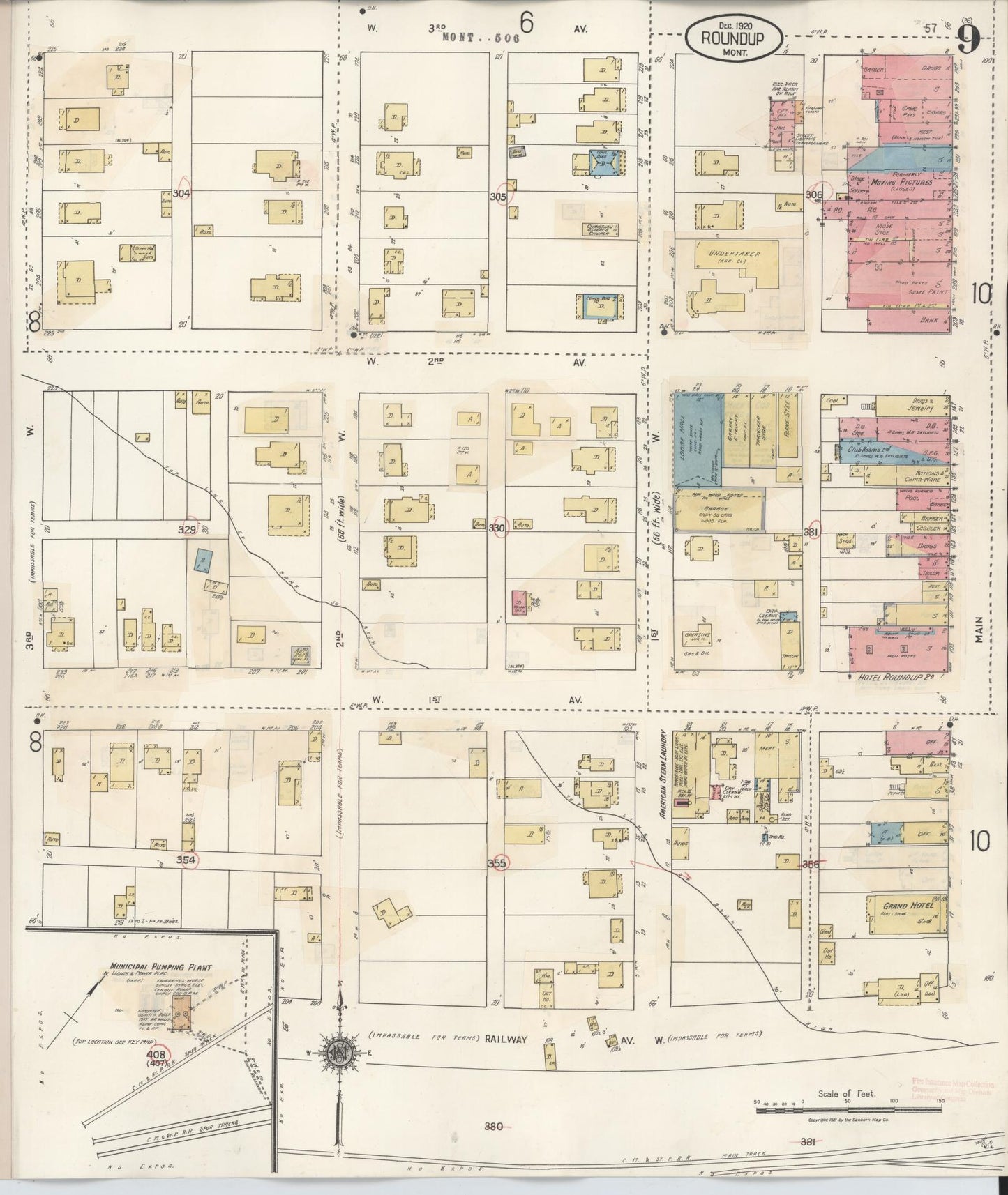 Sanborn Fire Insurance Map from Roundup, Musselshell County, Montana (1944), Sheet #0009 - Complete Map Set gallery image, historic Sanborn map, vintage wall art, Montana Montana
